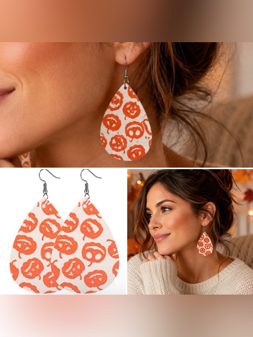 Vegan Leather Halloween Earrings Pumpkin Jack O Lantern Halloween Costume